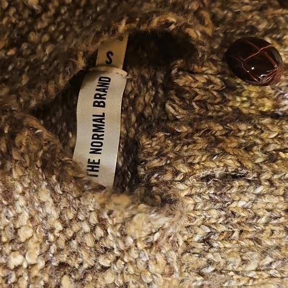 Womens The Normal Brand Anthropologie Yellow and Brown Knit Cardigan Small - Picture 2 of 9